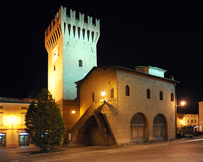 The castle of Spilamberto as pictured on the box of the Aceto Balsamico Tradizionale di Modena consortium